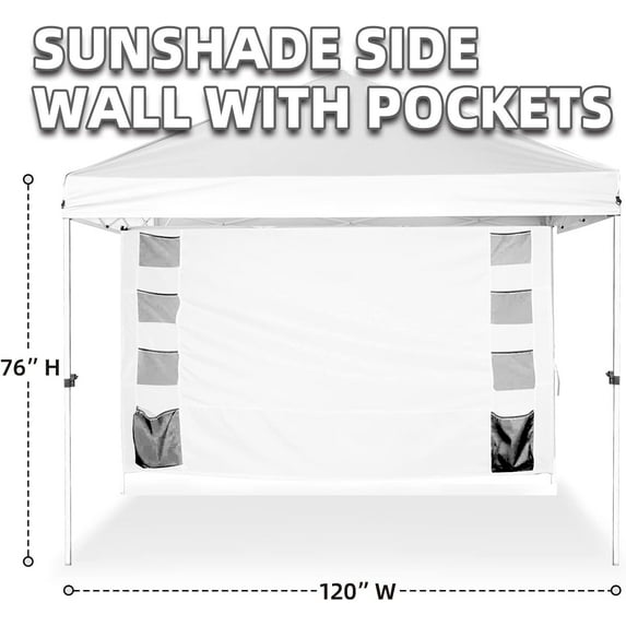 Sunshade Sidewall with Storage Net Bag for 10x10 Canopy, Waterproof and