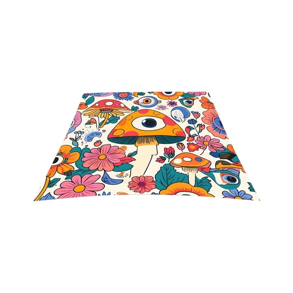 Sunshade Tarp Waterproof Polyester Camping Sun Shelter with Floral Mushroom Daisy Print for Backyard Picnic Beach Outdoor Shade (1 Pack)