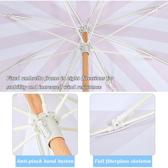 Sunshade Umbrellas Foldable Boho Beach Umbrellas with Tassel Waterproof Striped Patio Umbrella Stable Umbrella Bone Strong and Durable with Storage Bag Easy to Carry for Beach Garden Backyard