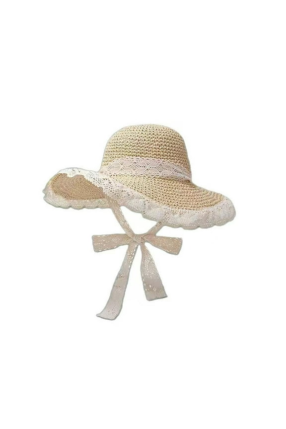 Sunshade hat, sweet fisherman hat, breathable lace bow, big brim, straw hat