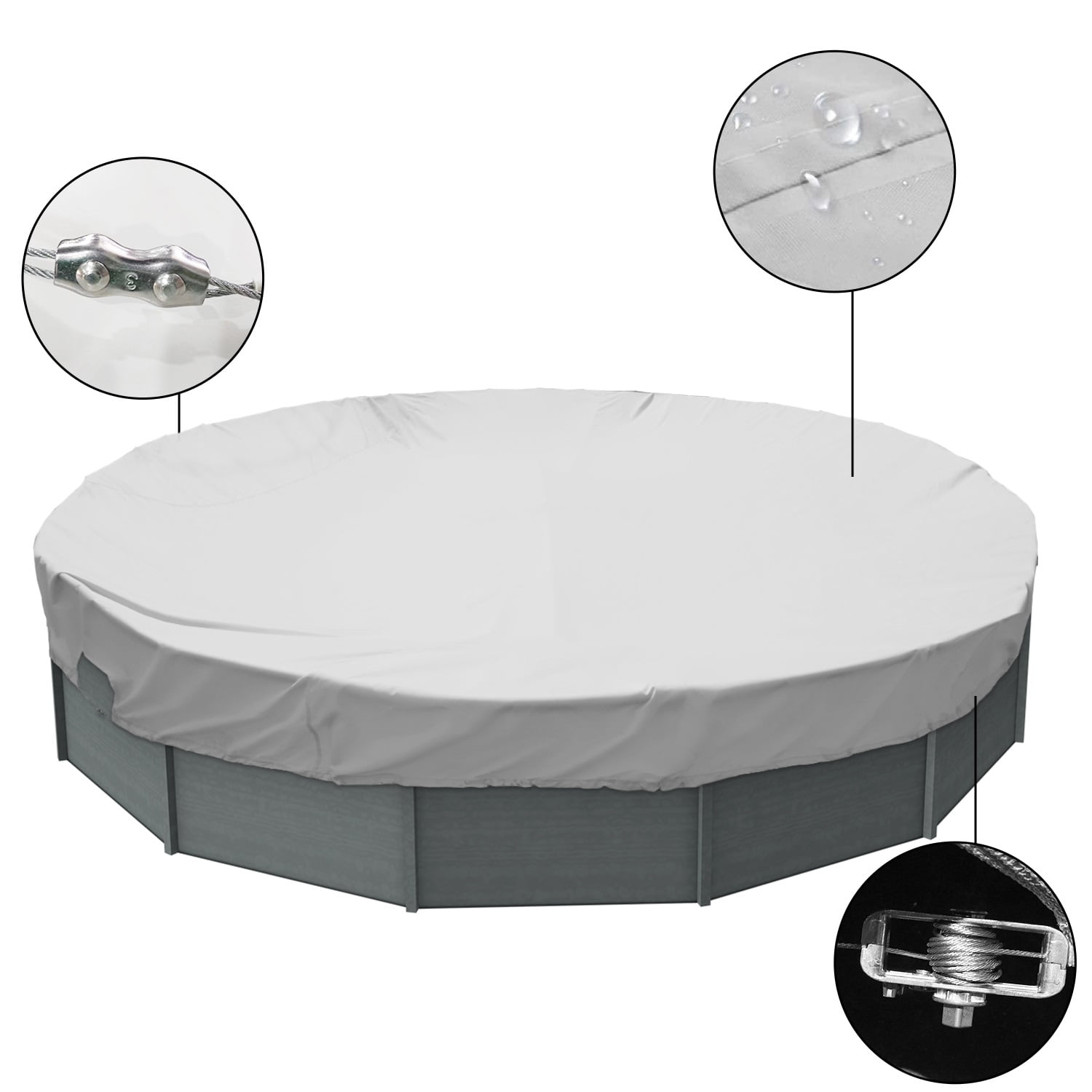 Sunshades Depot 14 Ft Light Grey Waterproof Round Pool Cover Above