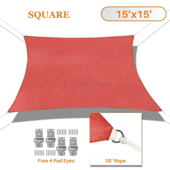 Sunshades Depot 15' x 15' Sun Shade Sail Square Permeable Canopy Red Custom Size Available Commercial Standard