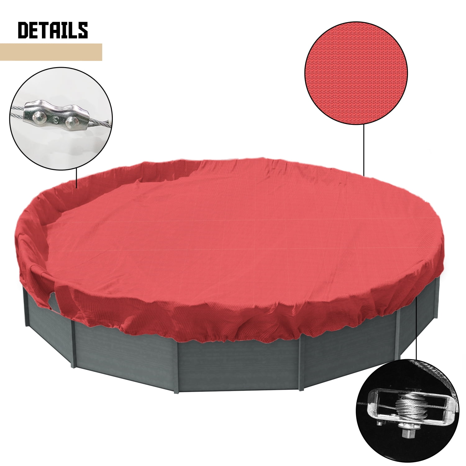 Sunshades Depot 16 Ft Red Round Pool Cover HeavyDuty Above Ground Pool Winter Covers Wire Rope