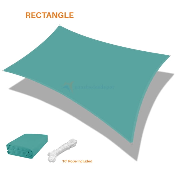 Sunshades Depot 16' x 17' Rectanlge Waterproof Knitted Shade Sail Curved Edge Turquoise Green 180 GSM UV Block Shade Fabric Pergola Carport Canopy Replacement Awning Customize Available