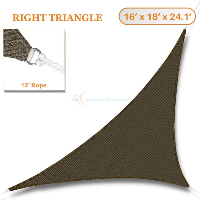 Sunshades Depot 16' x 18' x 24.1' Sun Shade Sail Right Triangle Permeable Canopy Brown Custom Size Available Commercial Standard