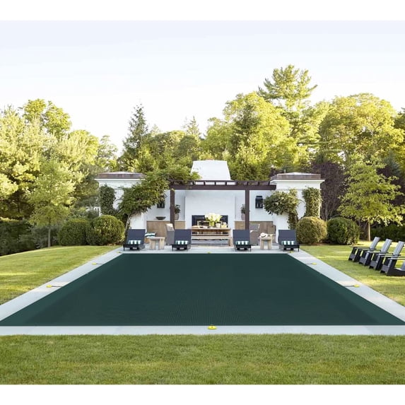 Sunshades Depot 16'x24' Dark Green Rectangle Winter Pool Cover Pool Safety Covers for In-Ground Swimming Pools Inground Pool Leaf Net Cover Wire Rope Hemmed All Edges