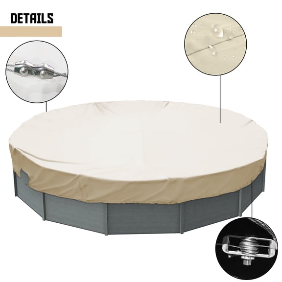 Sunshades Depot 17 Ft Beige Waterproof Round Pool Cover Above Ground Pool Winter Covers Wire Rope Hemmed All Edges for Above Ground Swimming Pools, Trampoline Cover (17', Beige Waterproof)