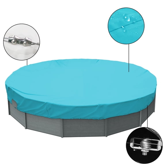 Sunshades Depot 17 Ft Turquoise Green Waterproof Round Pool Cover Above Ground Pool Winter Covers Wire Rope Hemmed All Edges for Above Ground Swimming Pools (17', Turquoise Green Waterproof)
