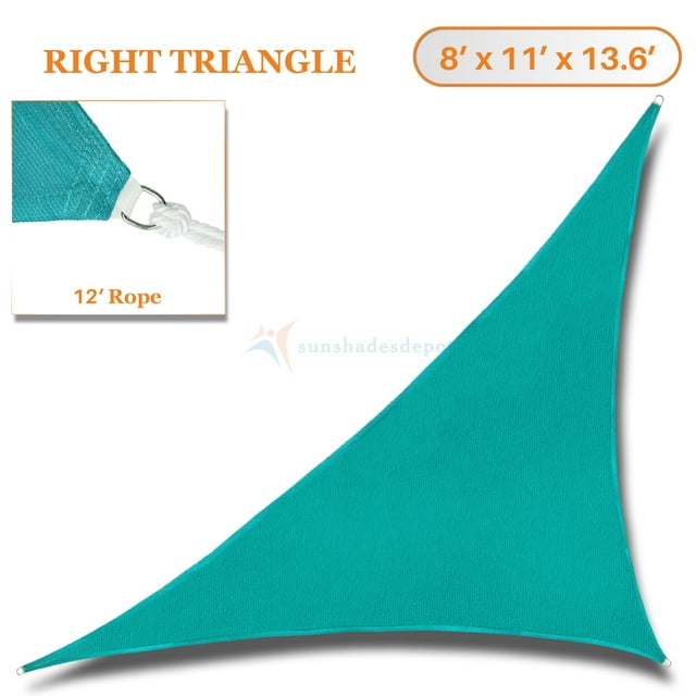 Sunshades Depot 8' x 11' x 13.6' Sun Shade Sail Right Triangle Permeable Canopy Turquoise Green Custom Size Available Commercial Standard