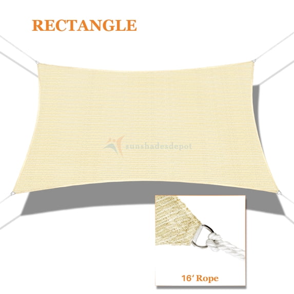 Sunshades Depot 8' x 18' Sun Shade Sail Rectangle Permeable Canopy Beige Custom Size Available Commercial Standard