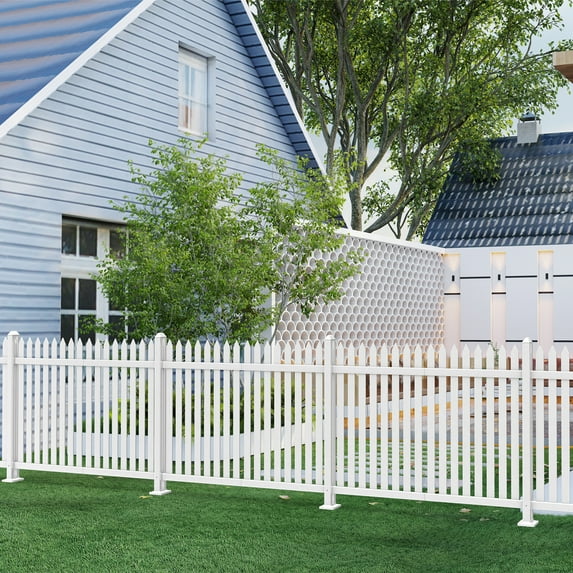 Sunshades Depot 9 Sets 30" H x 84" W Vinyl Picket Fence Panel White PVC Outdoor Decorative Fence Garden Picket Fence (20X9 Pickets, Straight)