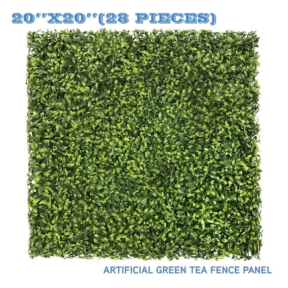 Sunshades Depot Artificial Green Tea 02 Fence Panel Green Wall Windscreen Privacy Screen Decorative Ivy Faux Leaves-28Pcs