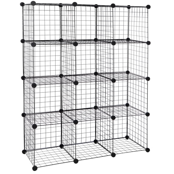 Sunshen 12-Cube Wire Cube Storage Organizer 36.6" L x 12.4" W x 48.4" H Metal Grid Shelving System, Modular Bookcase for Bedroom, Closet & Office (Black)