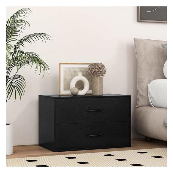 Sunshen 2-Drawer Dresser, Stackable Wooden Lateral File Cabinet w/Anti-tilt Kit, Low Chest of Drawers for Bedroom, Horizontal Stacking Storage Cabinet for Study Living Room Office (1, Black)