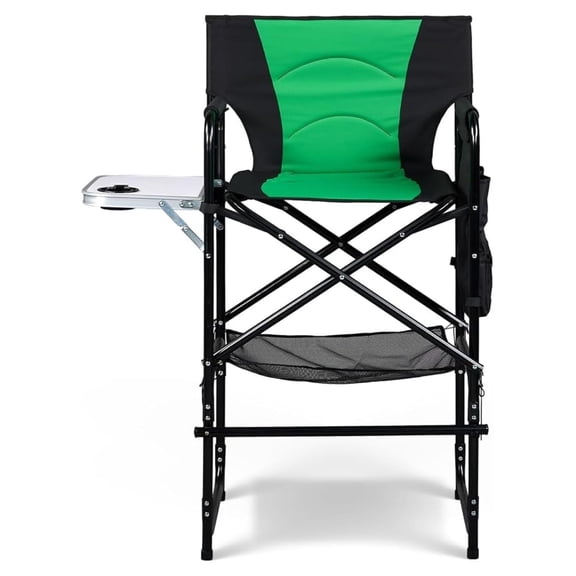 Sunshen 31" Extra Tall Director Chair w/Side Table, Heavy-Duty Steel Frame Portable Folding Bar Stool w/Storage Pockets, for Makeup Artist, Salon, Studio, Camping, 300 lbs Capacity (Green)