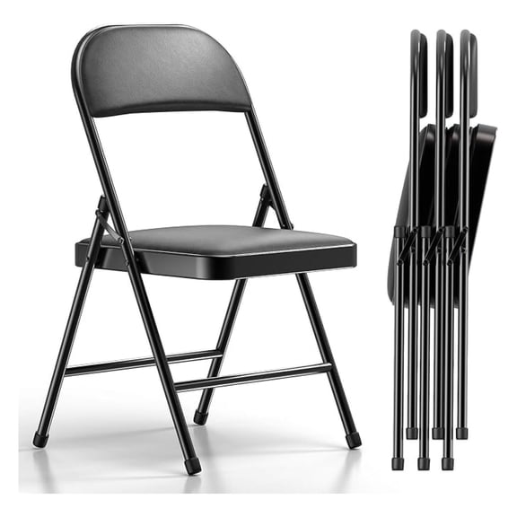 Sunshen 4 Pack Folding Chairs with Padded Vinyl Cushion Chairs with Comfortable Cushion and Durable Steel Frame for Home and Office, for Indoor and Outdoor Events (Black, Vinyl)