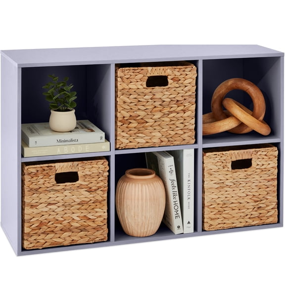 Sunshen 6-Cube Storage Organizer, 11in Shelf Opening, Bookcase, Display Shelf-Gray Engineered Wood,Customizable With 3 Removable Back Panels
