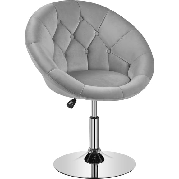 Sunshen Adjustable Swivel Vanity Chair, Velvet Vanity Chair, Gray | Makeup Chair with Round Tufted Back, silla para vanity, High Heel Chair for Vanity Makeup Room Bedroom