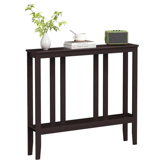 Sunshen Bamboo 2-Tier Narrow Console Table, 36.2" Long Slim Sofa Table Behind Couch for Entryway, Hallway, Living Room, Brown