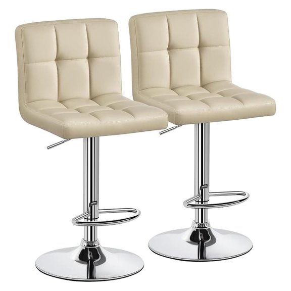 Sunshen Bar Stools Set of 2, Adjustable PU Leather Swivel Barstools, Modern Counter Stools with Back and Footrest for Bar, Kitchen, Dining Room, Khaki