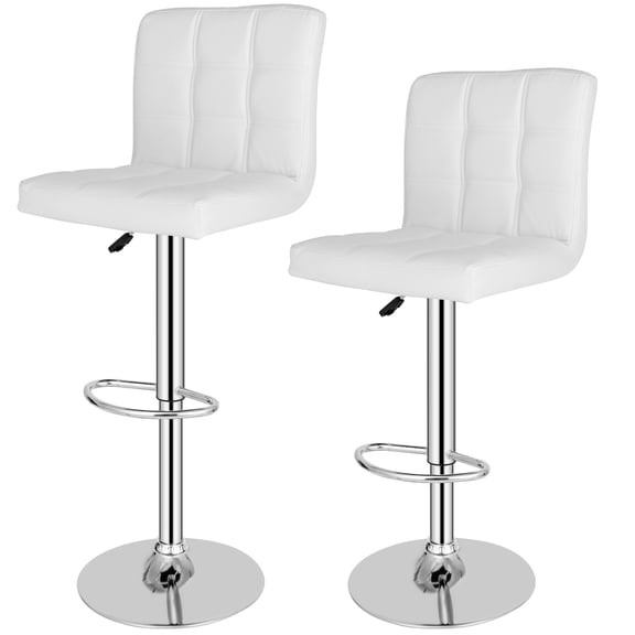Sunshen Bar Stools Set of 2, Counter Height Bar Chairs, Upholstered Modern Kitchen Barstools with Metal Base, PVC Leather Saddle Stools for Kitchen Island, Snowy White