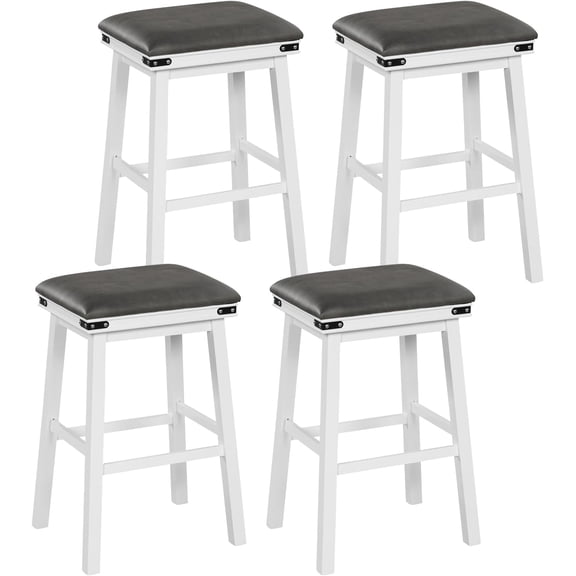 Sunshen Bar Stools Set of 4, Faux PU Leather Farmhouse Wood 30" Bar Height Barstools with Padded Seat, Solid Wood Frame, Max Load 330 Lbs, Saddle Stools for Kitchen Island Pub, White