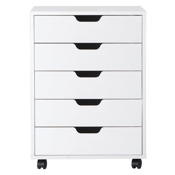 Sunshen Home 5 Drawer Storage Cabinet with Rolling Wheels, Organizer Unit with Handle-Free Design, Lockable Casters, Spacious Drawers & Top Shelf for Office & Living Room,White