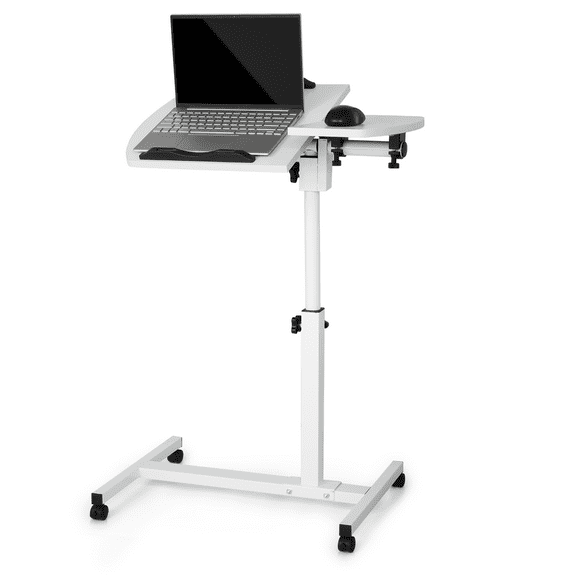 Sunshen Mobile Standing Desk, Tilting, Portable Height Adjustable Sit Stand Work Table Overbed Laptop Table Computer Cart with Wheels for Bed Couch Office,White