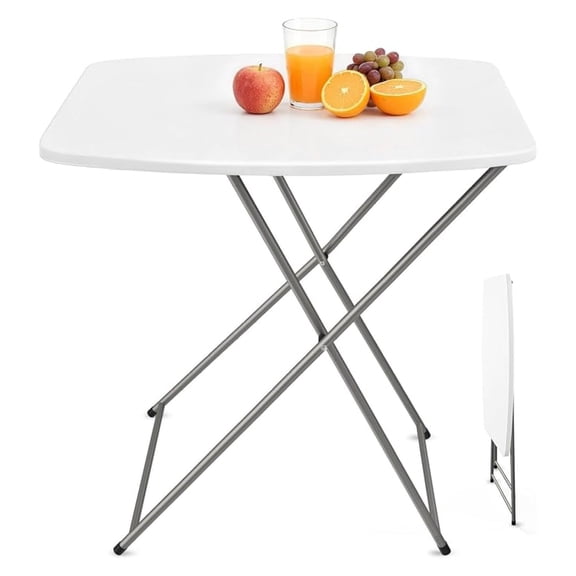 Sunshen Small Folding Table Portable, 18" Adjustable Height Personal Laptop TV Tray, Camping Table, HDPE Plastic Top with Steel Frame,White