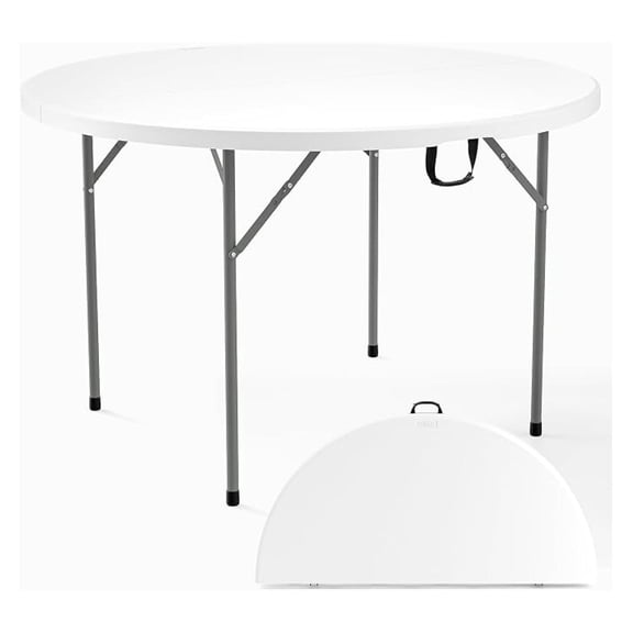 Sunshen White 48" Round Bi-Folding Commercial Table, 4 Feet Portable Plastic Dining Card Table for Kitchen or Outdoor Party Wedding Event, 5-Pack
