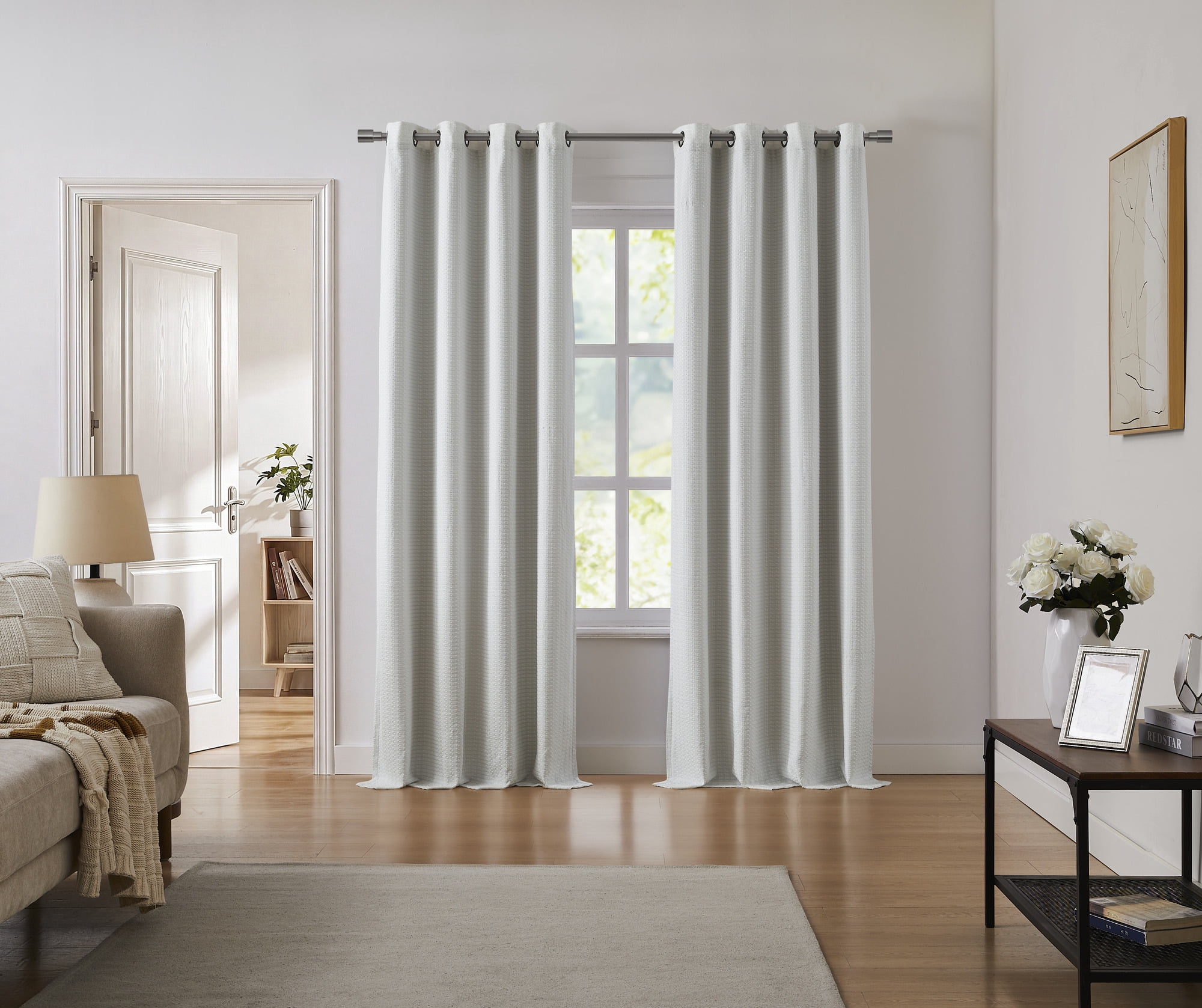 Cheyanne SUNSHIELD SIGNATURE Blackout Curtains for Living Room and Bedroom, 50” x 95”, White