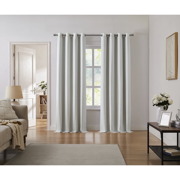 SUNSHIELD SIGNATURE Cheyanne 100% Blackout Curtains for Living Room and Bedroom, 50” x 95”, White