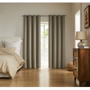 SUNSHIELD ESSENTIALS Tattersol Blackout Curtains for Living Rooms, Single Curtain Grommet, 50" x 84", Linen