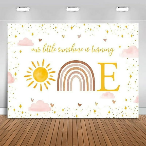 Sunshine 1st Birthday Backdrop Boho Rainbow First Birthday Background for Girl Sun Rainbow First Birthday Cake Smash Party Decorations Photoshoot Backdrops