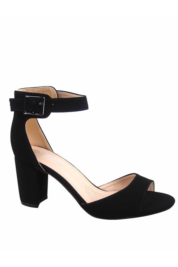Sunshine-53 Women's Fashion Peep Toe Ankle Strap Buckle Chunky High Heels Sandals Shoes (Black, 8)