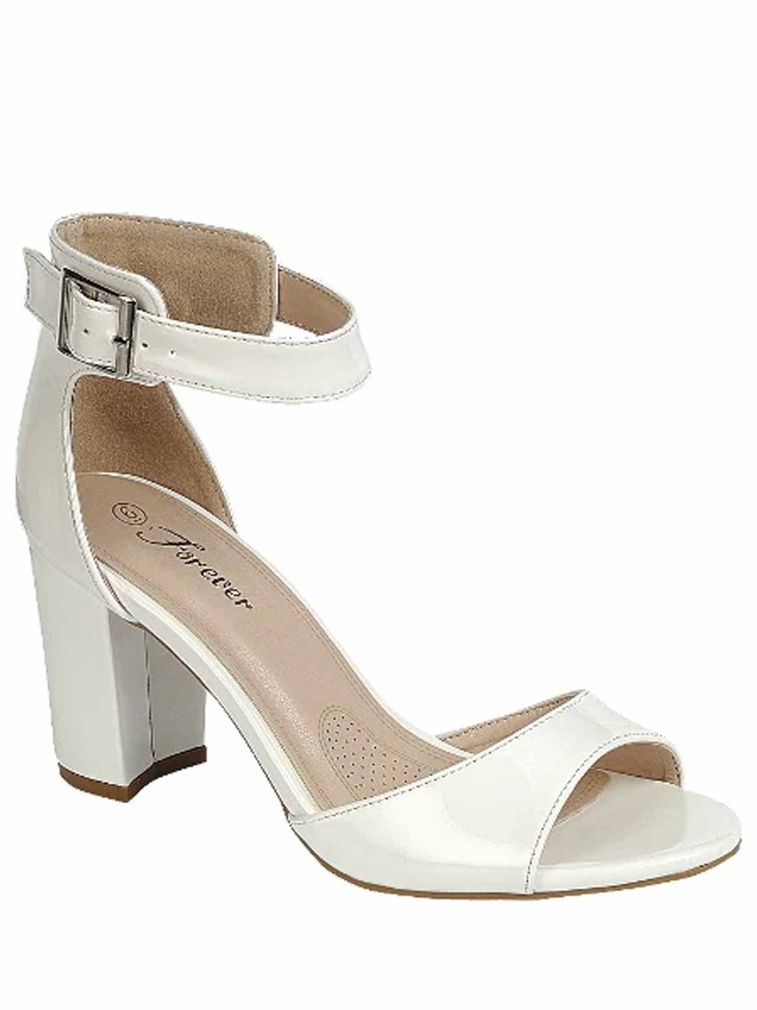 Sunshine-53 Women's Fashion Peep Toe Ankle Strap Buckle Chunky High Heels Sandals Shoes ( White, 7)