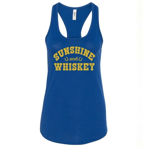 Sunshine And Whiskey Tank Top Gold Logo Women Tank Color Royal Blue X-Large