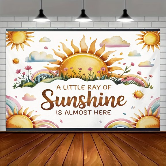 Sunshine Baby Shower Backdrop A Little Ray of Sunshine is Almost Here Photography Background Sun Rainbow Floral Theme Kids Birthday Party Decorations Supplies Banner Photo Booth Props