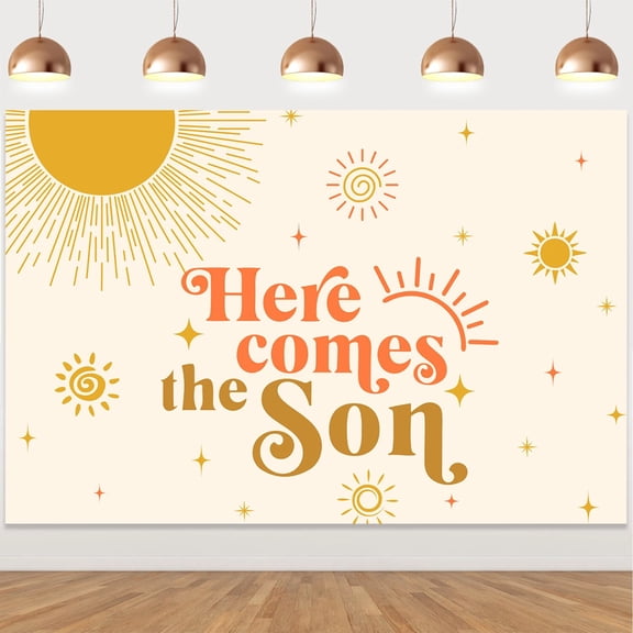 Sunshine Baby Shower Decorations, Boho Sun Backdrop, Here Comes The Son, 1st Birthday Party Supplies for Boy