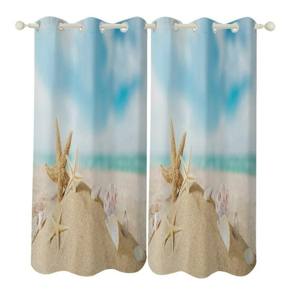 Sunshine Beach Starfish 2pcs Blackout Curtains For Living Room Bedroom Grommet Top Window Set for Left And Right Biparting Open