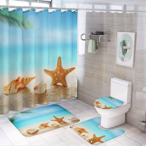 Sunshine Beach Starfish 4pcs Shower Curtain Decoration ,modern Home Decoration, Waterproof Shower Curtain 4pcs