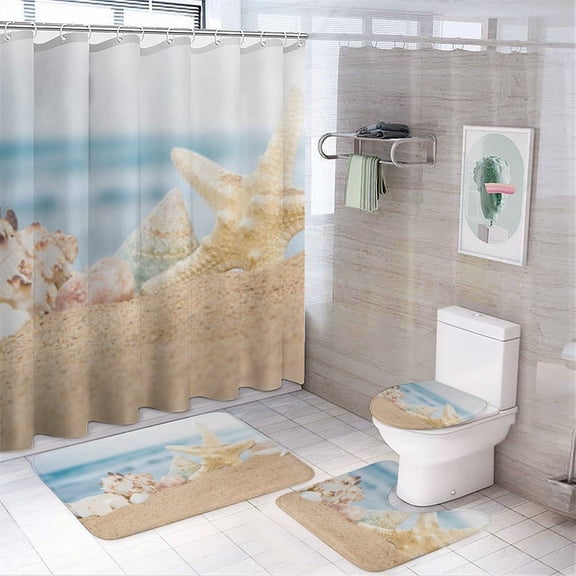 Sunshine Beach Starfish Shower Curtain Waterproof Bathroom Curtain Set with Hooks Home Decor Bathroom Curtains