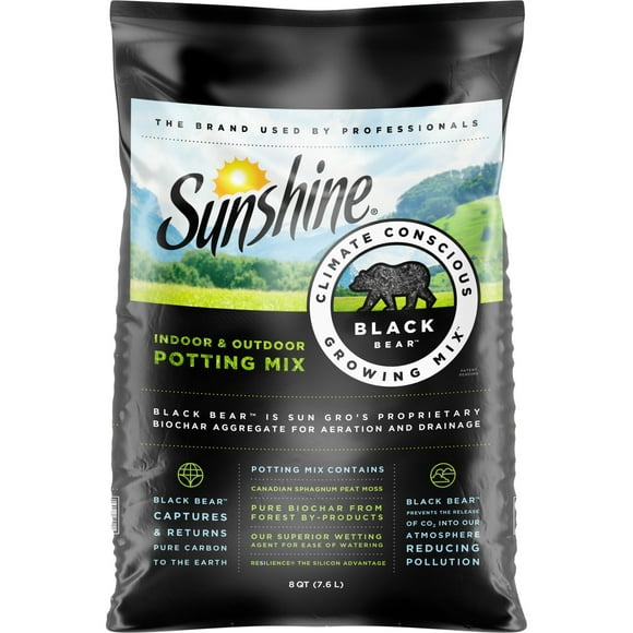 Sunshine Black Bear Indoor Climate Conscious Indoor Outdoor Potting Soil Mix, 8 Qt, 1 New Bag