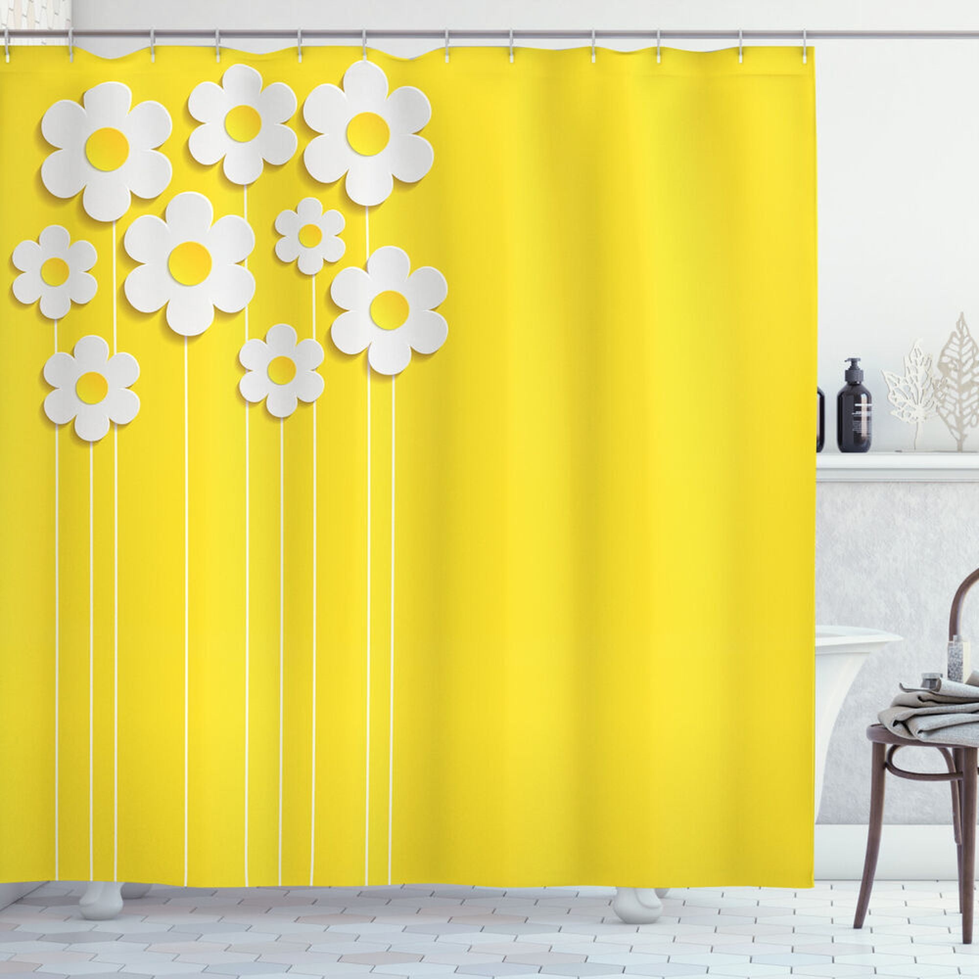 Sunshine Blooms Vibrant Yellow Shower Curtain with Playful Floral Designs for a Revitalizing