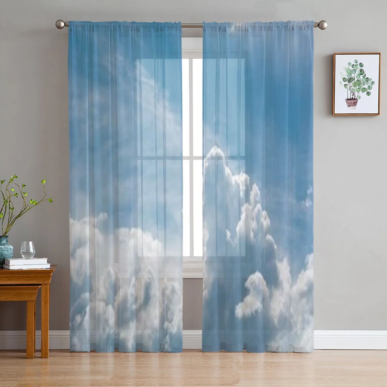 Sunshine Blue View Cloud Sky Sheer Window Curtain Living Room Tulle