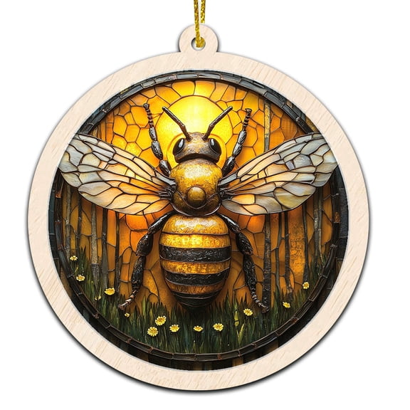 Sunshine Bumblebee Stained Glass Suncatcher Ornament Holiday Ornament with Text for Loved Ones, Family & Friends, Christmas 2025 Decoration
