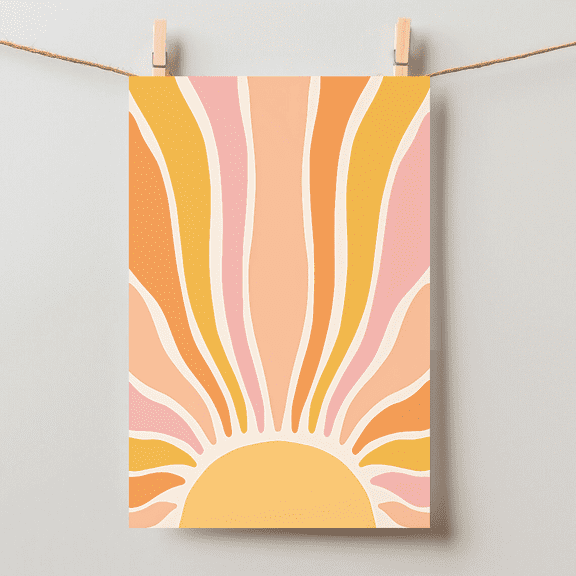 Sunshine Burst Print Retro Sun Ray Abstract Wall Art, Unframed Paper Poster 8x10in