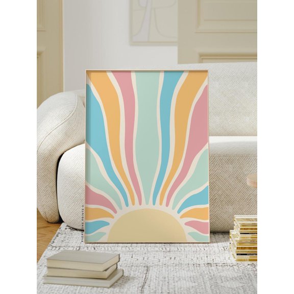 Sunshine Burst Retro Pastel Sun Ray Print Abstract Sunburst Wall Art Boho Poster, Unframed Paper Poster 8x10in