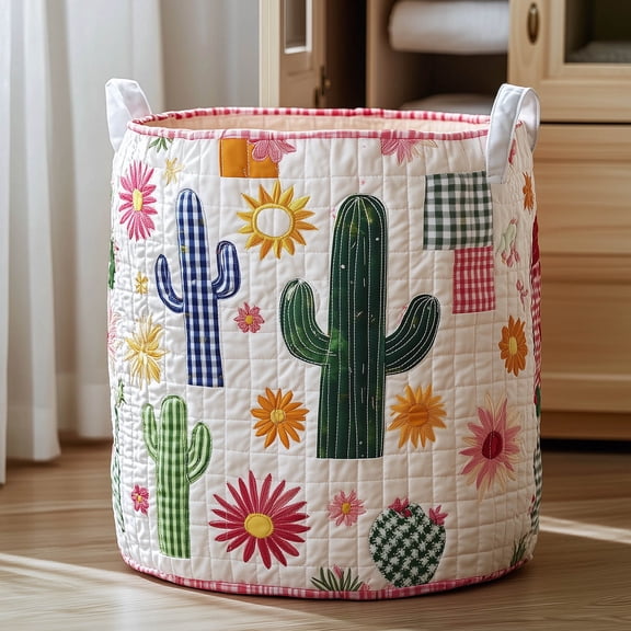 Sunshine Cacti Quilted Laundry Basket, Storage Bin Laundry Basket Fabric, House Storage Hamper, Mother Day's Gift Ideas