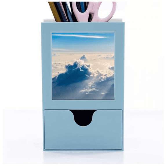 Sunshine Clouds Blue Sky Art Deco Fashion Desk Supplies Organizer Pen Holder Card